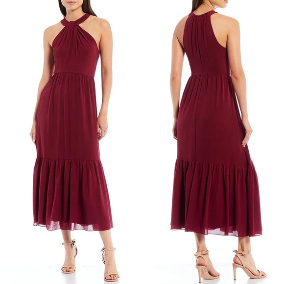 Laundry By Shelli Segal Dresses & Skirts - NWT Laundry Shelli Segal Knot Halter Neck Ruffle Tiered Sleeveless Midi Dress